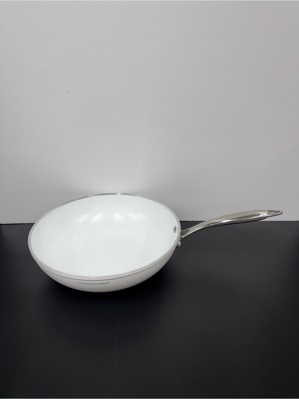 White Ceramic Nonstick Frying Pan with Stainless Handle